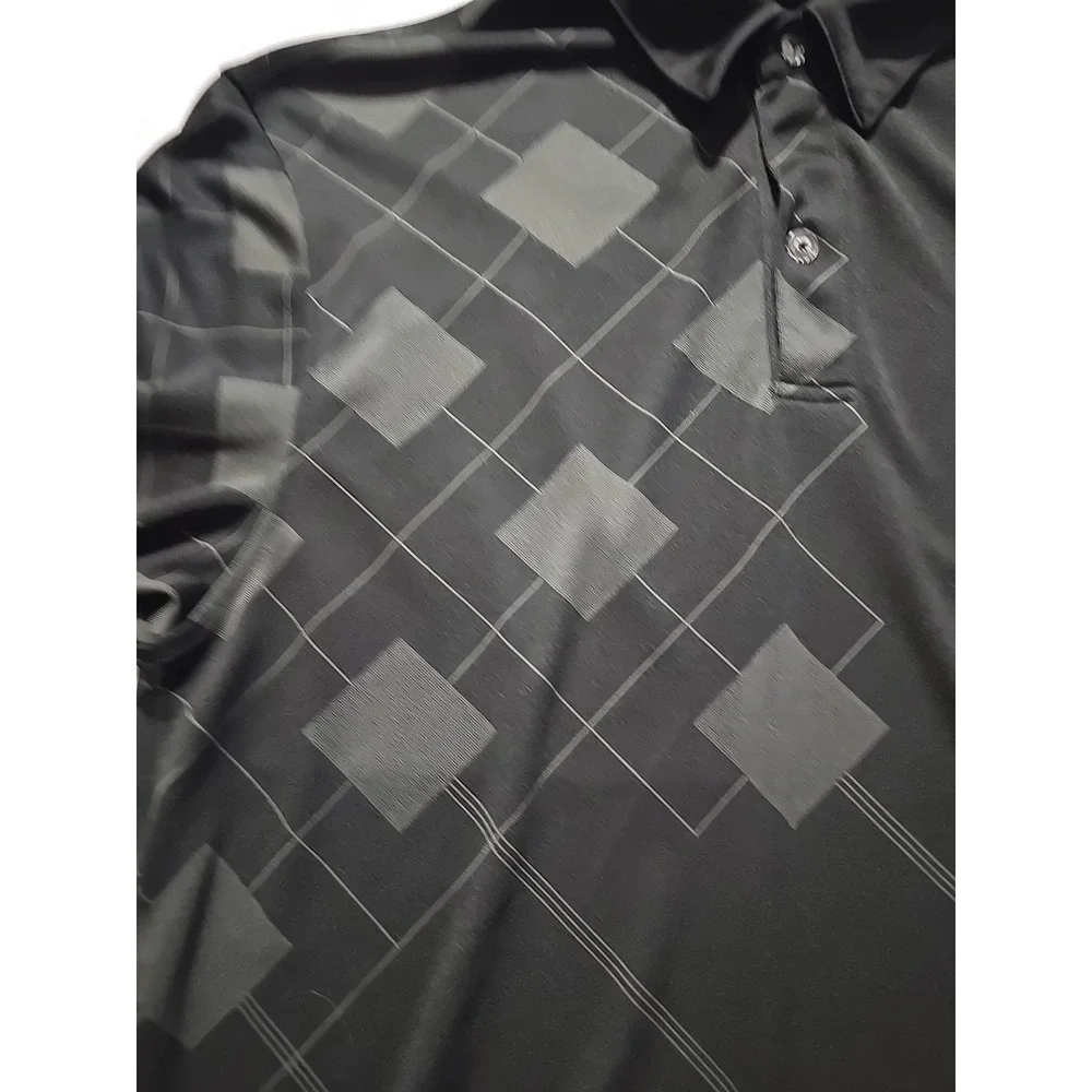 IZOD‎ Golf Black Argyle XFG Men's Polo Shirt Medium Short Sleeve